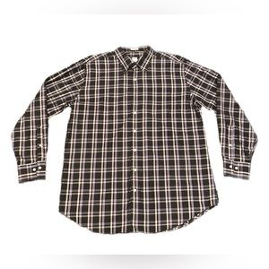 Peter Millar Men's XL Button up Shirt Long Sleeve Plaid Black Brown Chest Pocket